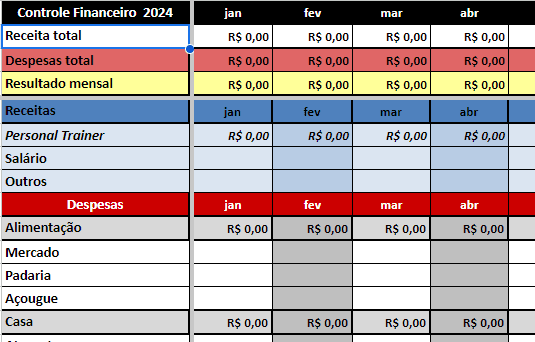 planilha financeira para personal trainer