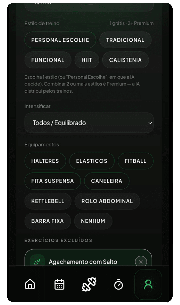 Escolha do método de treino no Hora do Treino